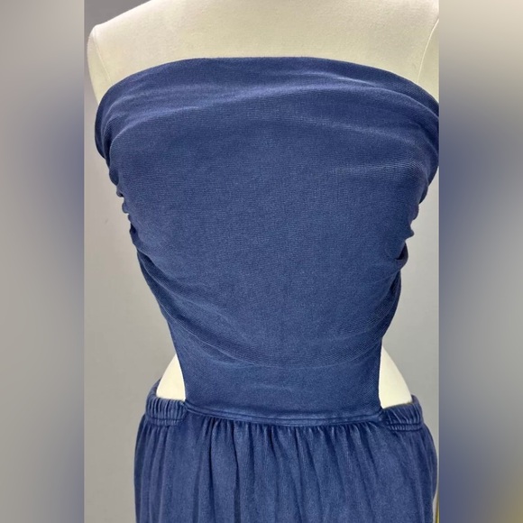 FREE PEOPLE Size Small Tangelica Maxi Vintage Strapless Cut out Solid Blue Slit - Picture 5 of 11
